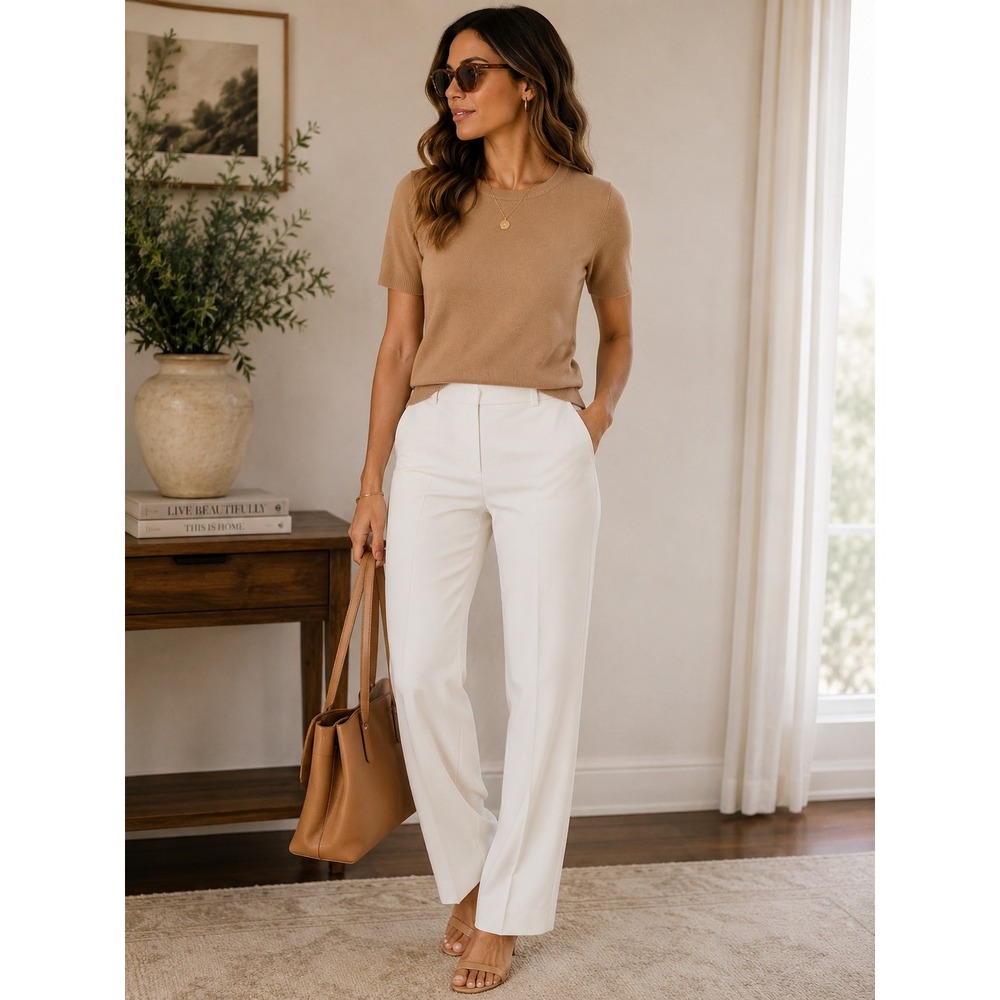 Talbots Cream Straight Leg Pants Classic Preppy Workwear Tailored 10P